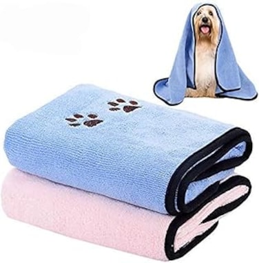 SYOSI Dog Towel 2 Pcs Microfiber Quick Drying Dog Bath Towel Dog Drying Towels Large Dog Towel for Dogs and Puppys Super Absorbent Doggy Bath Towel Microfibre Pet Bath Towel