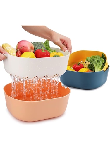 . 2 Packs Strainers and Colanders Bowl Set, Sturdy Kitchen Sink Strainer for Fruit and Vegetable Wash, Noodle Pasta Strainer, BPA Free, Dishwasher Safe, Orange White Blue Yellow, 5.5 Quart