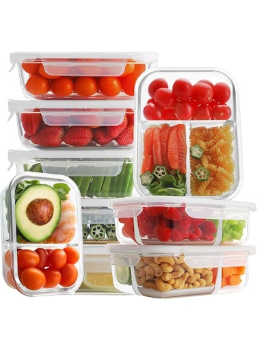 Purfex 6-Pack Meal Prep Container Set,Glass Food Storage Containers,2 &amp; 3 Compartments 32 oz, Airtight Glass Container with Lids, BPA-Free,Perfect for Kitchen Storage,Microwave,Freezer &amp; Dishwasher