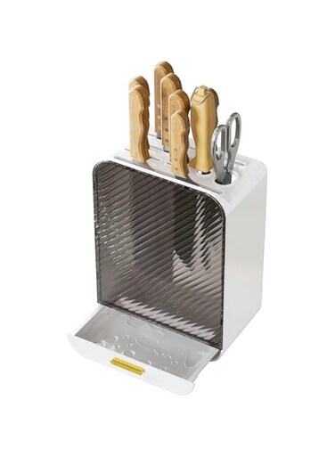 Universal Knife Block Holder, Detachable Knife Block Storage Organizer, Holders with Slots for Scissors and Sharpening, Easy Cleaning, Unique Design Protect Blades, Holds up to 12 Knives (White)
