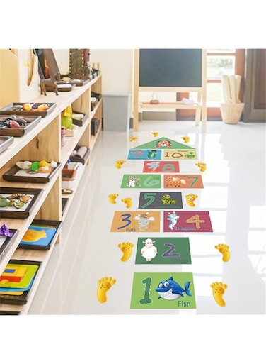 BPA Hopscotch Game Wall Sticker Floor Decal, Cartoon Animal Digital Floor Wallpaper,Decoration for Baby Kids Room Nursery Kindergarten Classroom Playroom Decor Wall Decor