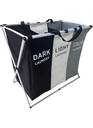 VITAL Large Laundry Basket Bags Foldable,3-Section Laundry Hamper Portable Dirty Clothes Bag Sorter with Handle,Large Capacity Fabric Washing Storage Baskets for Bathroom Bedroom Home (TW-33726)