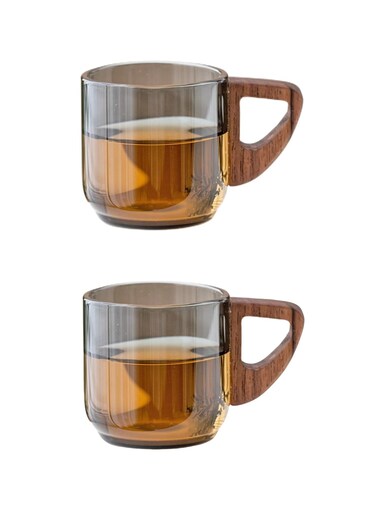 Handmade Glass Small Teacup Coffee Cup with Heat-Resistant Handle Walnut Anti-Scalding Home Office Transparent Water Cup Stain-Resistant Withstands Rapid Temperature Changes 90ml, 2 Pack
