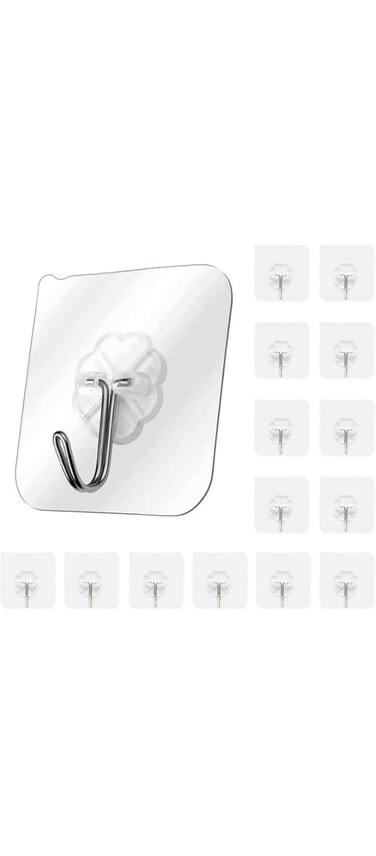 All-Purpose Large transparent Adhesive Hooks, 30 pcs 20 lb(Max) Removable Wall Hooks for Hanging, Large Waterproof Stick on Hooks for Organization