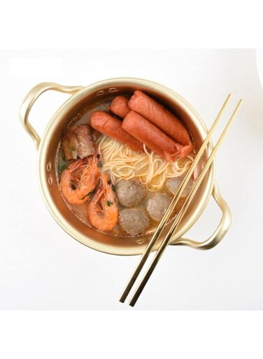 Korean Ramen Noodles Pot Breakfast Cooking Soup Pot Golden Noodle Pot Aluminum Soup Pot with Lid Milk Egg Ramen Pot Cookware(20CM)