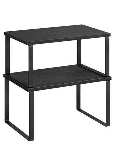 Cabinet Organizer Shelf, Set of 2 Kitchen Counter Shelves, Kitchen Storage, Spice Rack, Stackable, Expandable, Metal and Engineered Wood, Ink Black and Ebony Black