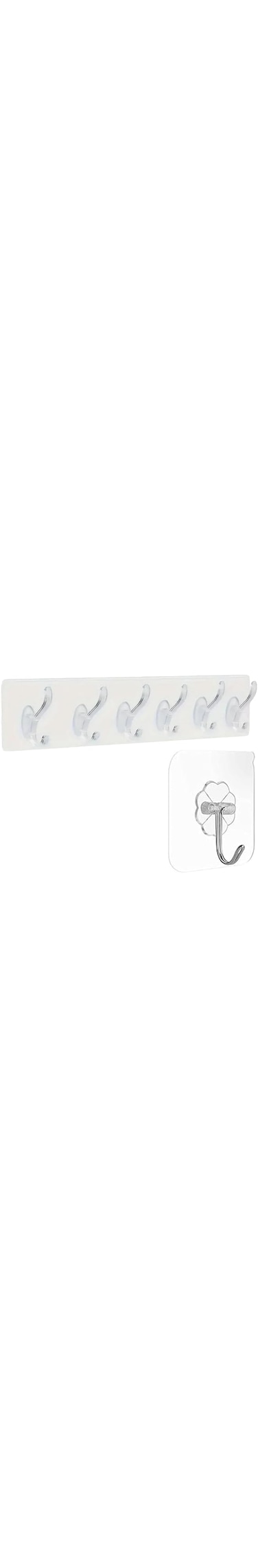 Self-Adhesive Wall Hooks 7 Pcs - Heavy Duty, 6-Hook Row, Transparent Strong Suction Hooks, Punch-Free, Nail Free, Waterproof, Traceless for Hanging Clothes, Hats, Kitchen and Bathroom Storage