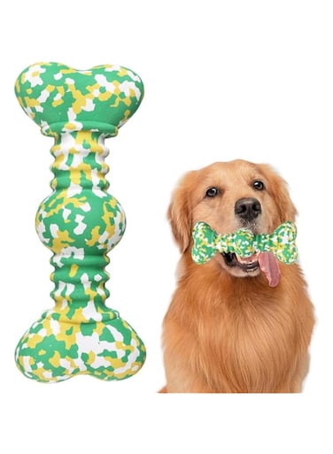 TERRIFI Indestructible Dog Chew Toy for Medium and Large Dogs, Food-Grade Bamboo Fiber Degradable Teething Toy for Aggressive Chewers, Green (L)