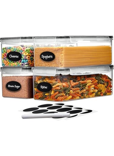 PREMIFY 4pcs Food Storage Container Set (3.2L)with Locking Lids with Labels And Marker Rectangular (Space Saving) Airtight Plastic Meal Prep Containers for Kitchen &amp; Fridge, Leakproof, BPA-Free &amp; Mic