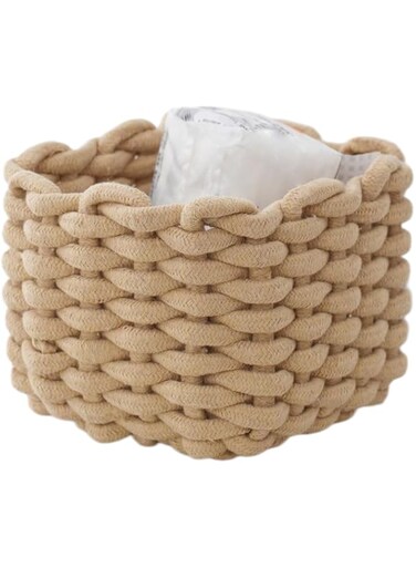 JJQHYC Cotton Rope Basket Woven Storage Baskets Brown Rope Desktop Basket Organizer Bathroom Storage Basket for Cupboard Nursery Decor