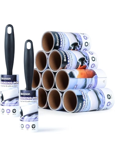 Baytion Extra-Sticky Lint Roller Kit, Refillable Lint Remover for Clothes(Total 360 Sheets + 2 Handles), Multiuse Cat Hair Remover Refill for Dust, Furniture, Pet Fluff Hair, Carpet, Bed
