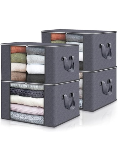 Ecowhite 4 Pack 60x40 CM Large Storage Bags,90L Foldable Closet Organizer With Reinforced Handle&amp; Sturdy Zipper,Clear Window,For Comforters,Blankets,Bedding,Duvet (Gray)