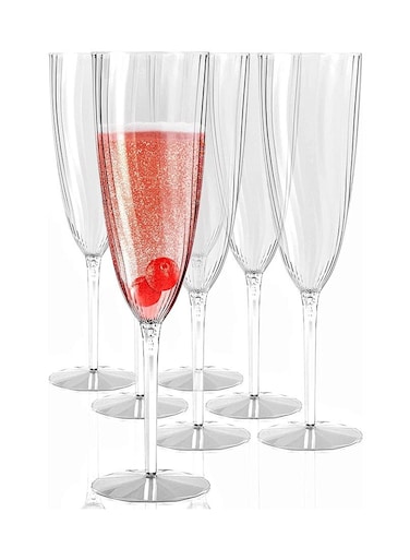 Glasses Flutes Disposable -Glasses Set of 12 for Wedding - One Piece Plastic Flutes - 6 oz Glasses - Mimosa Flutes - BPA Free Cups Set