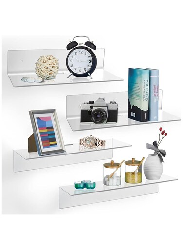 4 Pack Acrylic Floating Shelves - 12'' Acrylic Wall Shelves Display Ledges