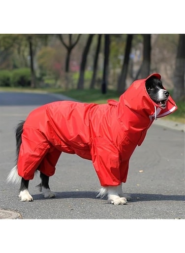 Doogle Large Dog Raincoat, Waterproof Jacket, Lightweight, Hooded, Rain Clothes with Brim, 4-Legged Rain Protection (S(12))