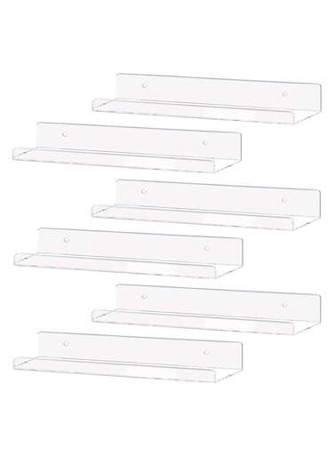 Clear Acrylic Shelf 15" Invisible Floating Wall Ledge Bookshelf, Kids Book Display Shelves Wall Mounted (15 Inch 6Pack)