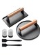 Burger Press, Smash Burger Press for Griddle, Heavy Duty Cast Iron Round 6.9In &amp; Rectangular 8.2x4.2In Bacon Grill Press with Wood Handle, Meat Steak Weight for Sandwich, Paninis