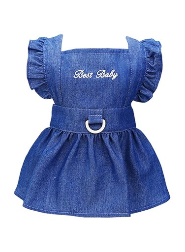 Luxury Dog Dress Puppy Dress Princess Clothes Wedding Party Dress Tutu Skirt Denim Skirt for Small Dog Girl (Dark Blue, S)
