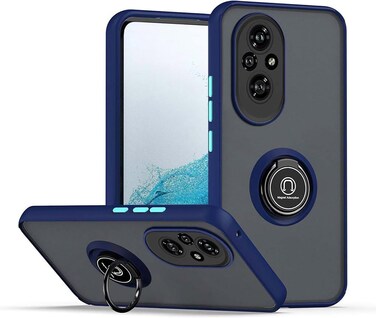 Honor 200 Case Flexible Silicone Protective Bumper, Camera Protection Thin Translucent Shockproof Matte Back Cover with 360 rotational Car Mount Magnetic Ring Holder For Honor 200 5G 2024 (Blue)