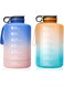 Large Water Bottle Gallon BPA Free Leakproof, Water Jug with Straw &amp; Handel &amp; Time Marker, Motivational Water Bottle Perfect for Fitness Gym Camping Outdoor Sports (2.2L, BLUE-PINK)