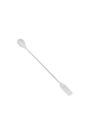 - 12 Inch Bar Spoon, 1 Fork Tip Cocktail Stirrer Spoon - Long, Commercial, Black-Plated Stainless Steel Cocktail Mixing Spoon, For Stirring And Mixing For Professionals