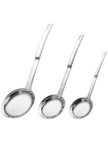 Sieve Fine Mesh Strainer Set Stainless Steel Metal Flat Cooking Skimmer Ladle Colander With Handle Food Strainer Kitchen Tools For Kitchen Baking Oil Filter Flour Sifter Foam,L M Small 3Pack