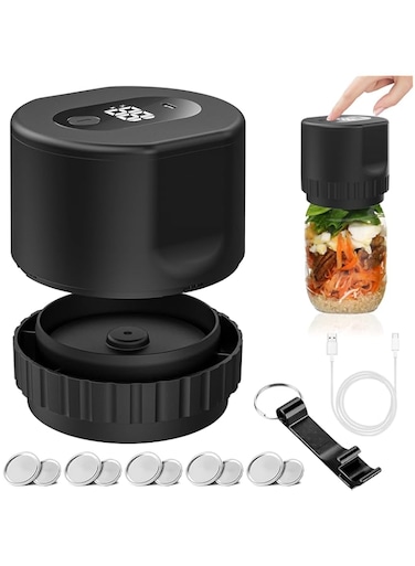 Electric Mason Jar Vacuum Sealer, Portable Vacuum Sealing Device, Mason Jar Lid Sealer, Electric Jar Sealing Machine, Air Removal for Mason Jars, Time-Saving, Electric Food Preserver With 10 Jar Lids