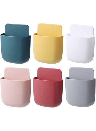 nalaina 6 Pack Remote Control Holders, Tablet Charging Station with Adhesive, TV Remote Holder Wall Mount, Simple No-Drilling Pen Holder for Wall for School, Home, Office.