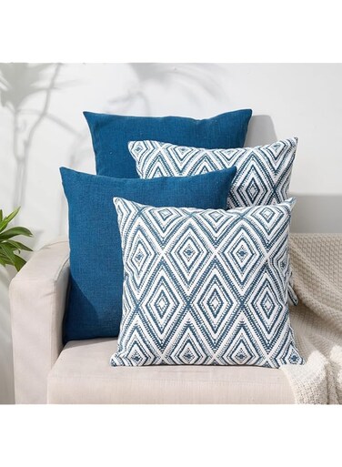 SYOSI Linen Decorative Throw Pillow Covers Set of 4 Square Cushion Covers for Sofa Couch Living Room, 18x18 Inches, Blue