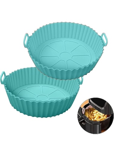 Air Fryer Silicone Pot, 2Pcs Air Fryer Silicone Liners Round Food Safe Non Stick Air Fryer Basket Accessories, Reusable Replacement of Flammable Parchment Liner Paper Fits Air Frye