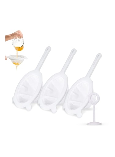 Fine Mesh Strainer Set with Hanging Ears &amp; Bonus Presser - Ideal for Soy Milk, Tea, Juice, Cold Brew Coffee, Yogurt, Honey, and Kitchen Residue Separation (120/200/300 Mesh)