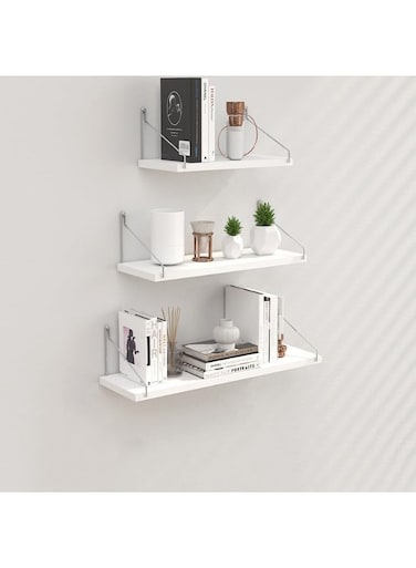3 Set Floating Shelves, Rustic Wooden Shelf with Metal Brackets for Wall Decor,No Drilling 2 Way of Wall Mounted Shelves,for Storage Hanging Shelf for Bathroom Living Room Kitchen