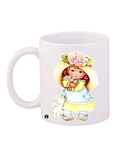 Little Girl Printed Coffee Mug White/Yellow/Brown 11ounce