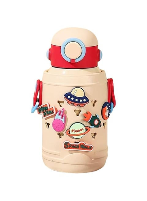 Kids Stainless Steel Insulated Water Bottle with Straw, 500ml Insulated Water Bottle with Straw Leakproof &amp; BPA Free, Bottle Reusable for Toddlers Boys Girls,with Strap (Milky white)