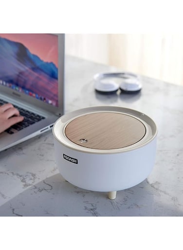 KVIVI Mini Trash Can with Lid, Desktop Wastebasket, Tiny Plastic Desk Countertop Garbage, Containers Bin for Office, Bathroom, Bedroom, Makeup Waste (Round)