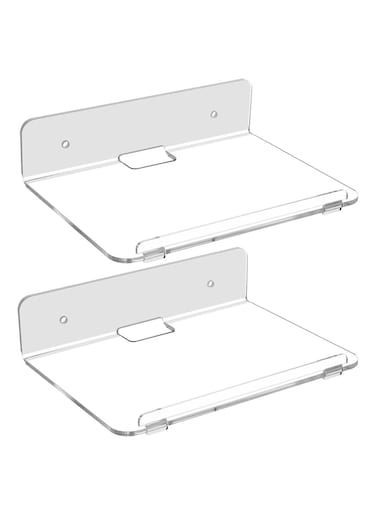 Set of 2 Acrylic Floating Wall Shelves Hanging Shelves Adhesive Wall Display Shelf Stand for Plant Pot Speaker Security Camera Figures in Office and Home 8 x 6 Inch