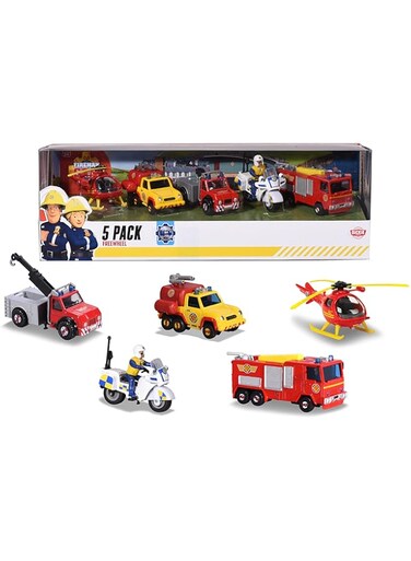 Dickie Toys 203094007 Sam 5 Pack, Die Cast Cars, Fireman Sam Toy, Sam 3-Pack, Fireman Sam Toy, Fireman Sam Gift Set