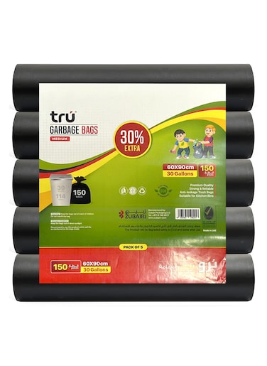 Black Garbage Bags Roll 60x90cm 30Gallon Heavy Duty (30pc x 5 Rolls) 150Bags