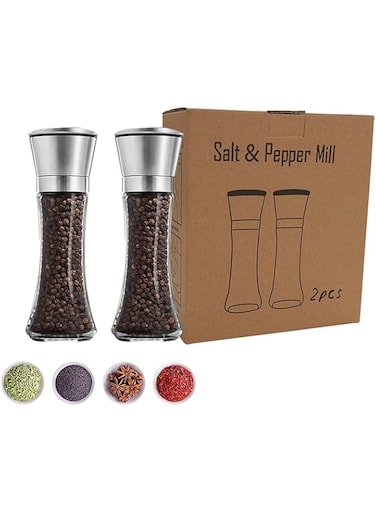 Tazweeq Stainless Steel Pepper Mill Grinder, Manual, Salt and Pepper Grinders, Adjustable Coarseness, Spice Grinder, for Pepper, Cumin, Sea Salt, Mung Bean, 2 Pcs
