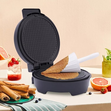 Electric Ice Cone Maker &amp; Ice Cream Waffle Cone Maker 1200W Nonstick Egg Roll Machine with Rapid Heat &amp; Double-Sided Heating, Dessert Baking Pan for Kitchen Cooking