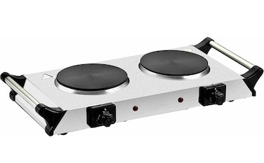 Electric Double Hot Plate Stove 2000W Dual Burner with Adjustable Temperature Control &amp; Carry Handle, Portable Electric Cooktop for Home, Dorm, and Outdoor Cooking