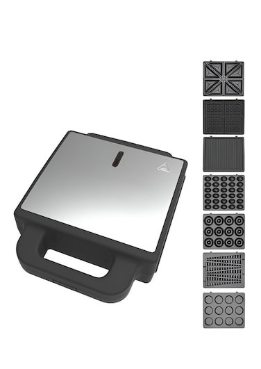 7 in 1 Sandwich Maker and Multi Snack Maker 2400W, 4 Slot Non-Stick with Removable Plates for Grill, Toaster, Pancakes, Cookies, Waffles, Donuts, Cupcakes