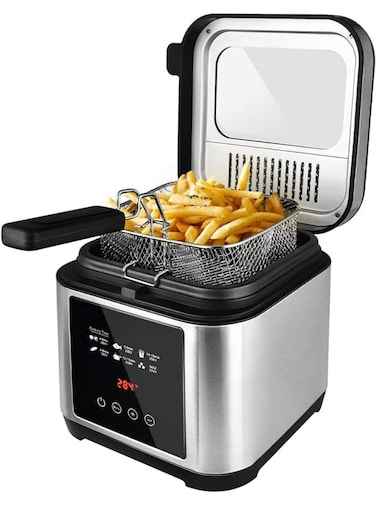 Digital Deep Fryer 1200W 2.5L Capacity with Over-Heat Protection, LED Touch Screen, 2-Hour Timer, Stainless Steel Body, Removable Lid, Large Viewing Window &amp; Filter