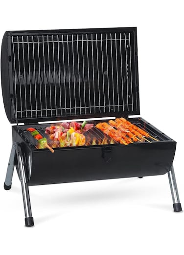 Sprintee Stainless Steel Charcoal BBQ Grill - Foldable, Durable, and Portable Smoker for Outdoor Cooking, Picnics, Backyard, and Camping with Safe Double-Sided Multifunction Design