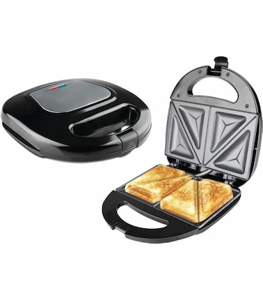Sprintee 2 Slice Sandwich Maker With Non Stick Grill Plates Overheating Protection, Power On & Off With Ready Indicator Ready to Cook Perfect For Breakfast 750 W Black and Silver