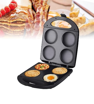 Sprintee Fried Egg Cooker & Pancake Maker 4 Slot Non-Stick Electric Breakfast Griddle, Easy-Clean Pan for Pancakes, Eggsand More