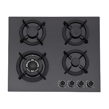 4 Burner Glass Gas Hob with Blue Flame Technology Cast Iron Heavy Duty Burners, Electric Ignition,  Efficient, Durable, and Stylish Gas Stove