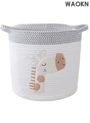 Giraffe Storage Basket , suitable for Nursery , Cotton Rope Bin with Soft Felt Animal Patch , Toy Organizer , Baby Laundry Hamper , Diaper &amp; Towel Holder , Foldable , Washable &amp; Baby Safe , 30*30cm , grey.