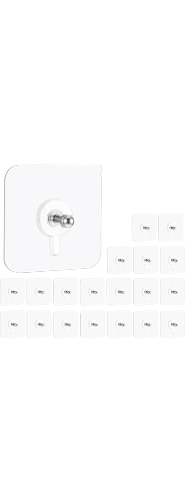 Adhesive Hooks Heavy Duty, Wall Hooks for Hanging,Wall Hangers without Nails,2 in 1 Screw Free Sticker for Wall Mount Shelf,Waterproof Rustproof (16mm)20 PCS,Removable Sticky on Wall Hooks for Hanging