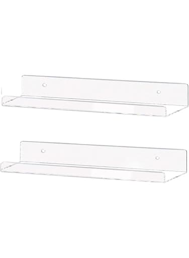 KASTWAVE Clear Acrylic Shelf Invisible Floating Wall Ledge Bookshelf Organizer, Book Display Shelves Wall Mounted (15 Inch 2 Pack)